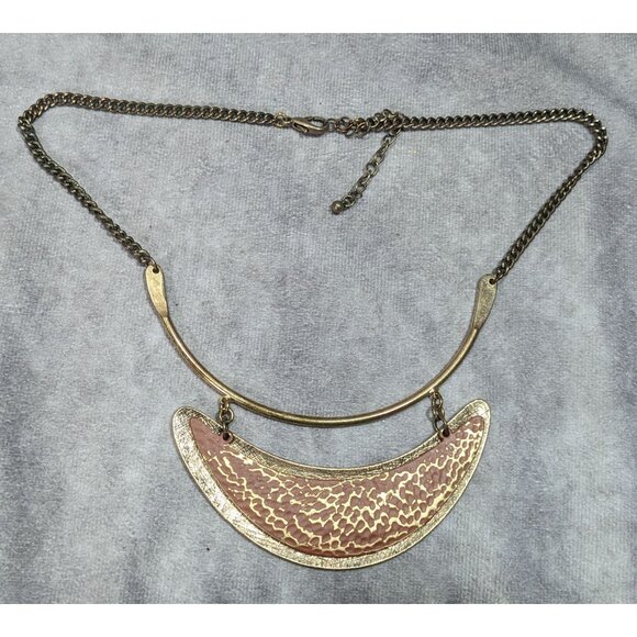 Brutalist Distressed Gold Tone And Brown Statement Necklace - Picture 8 of 8